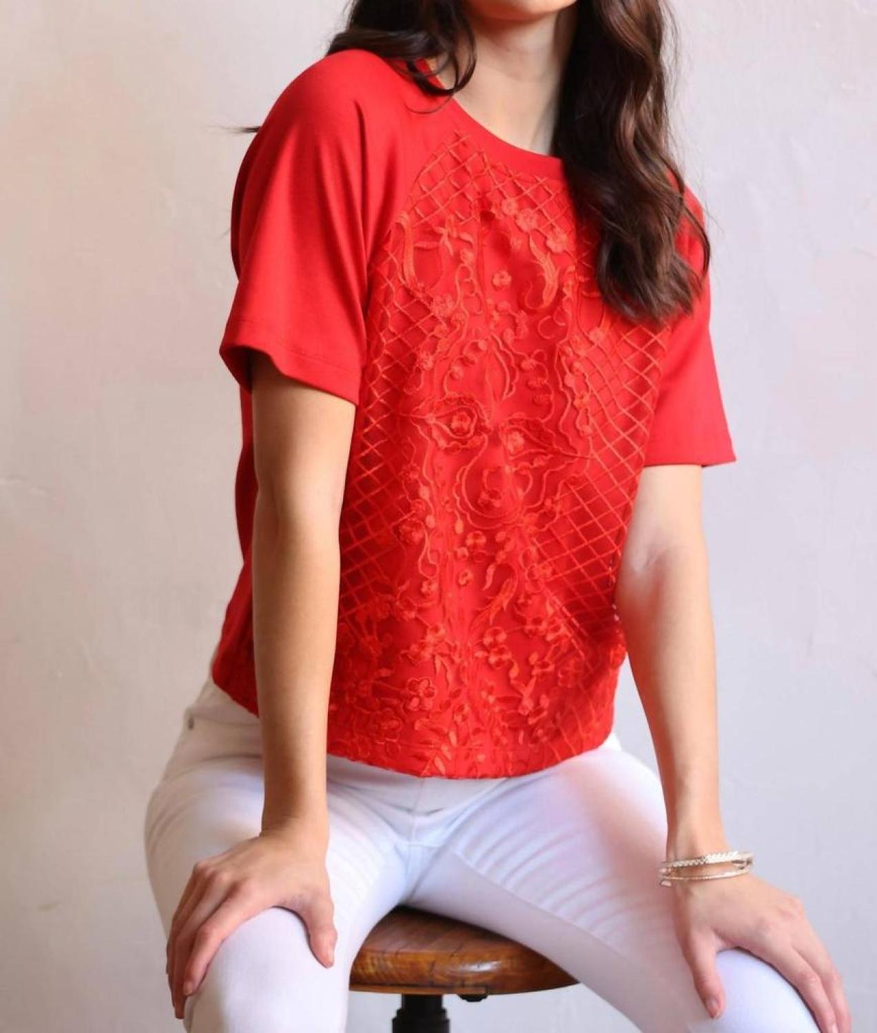 Kylee Short Sleeve Sweatshirt In Red Blossom