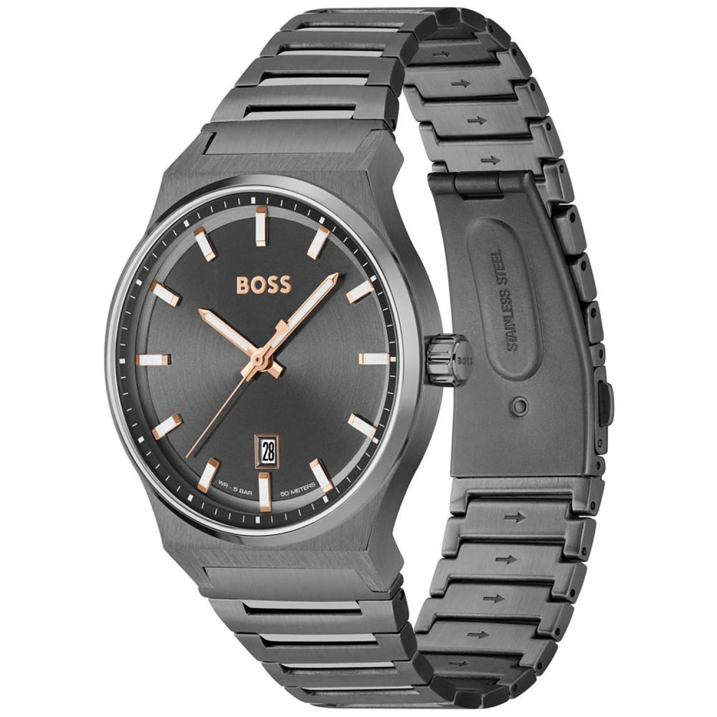 Men's Candor Quartz Basic Calendar Ionic Plated Gray Steel Watch 41mm