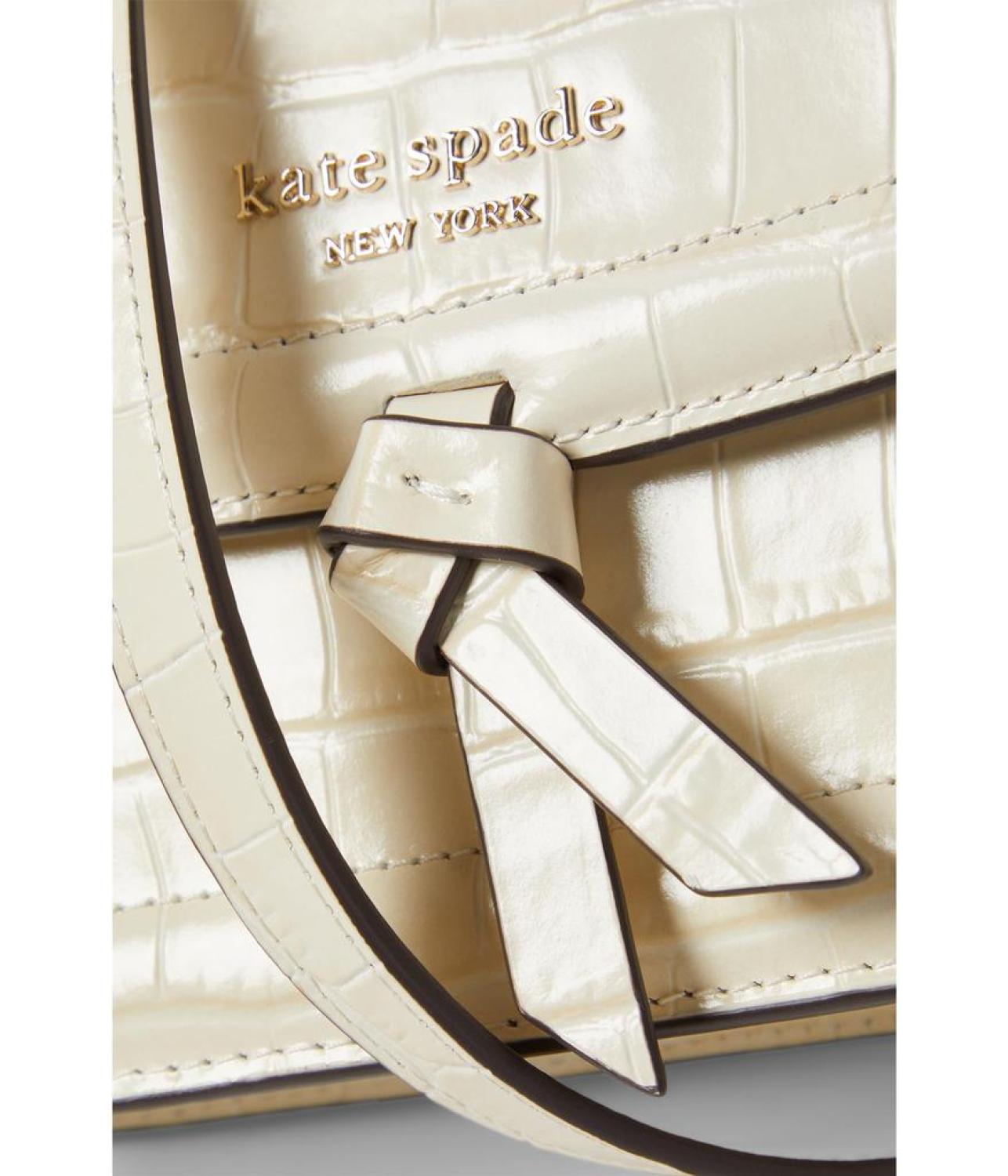 Kate Spade New York Knott Croc Embossed Leather Flap Mini Crossbody - Halo White