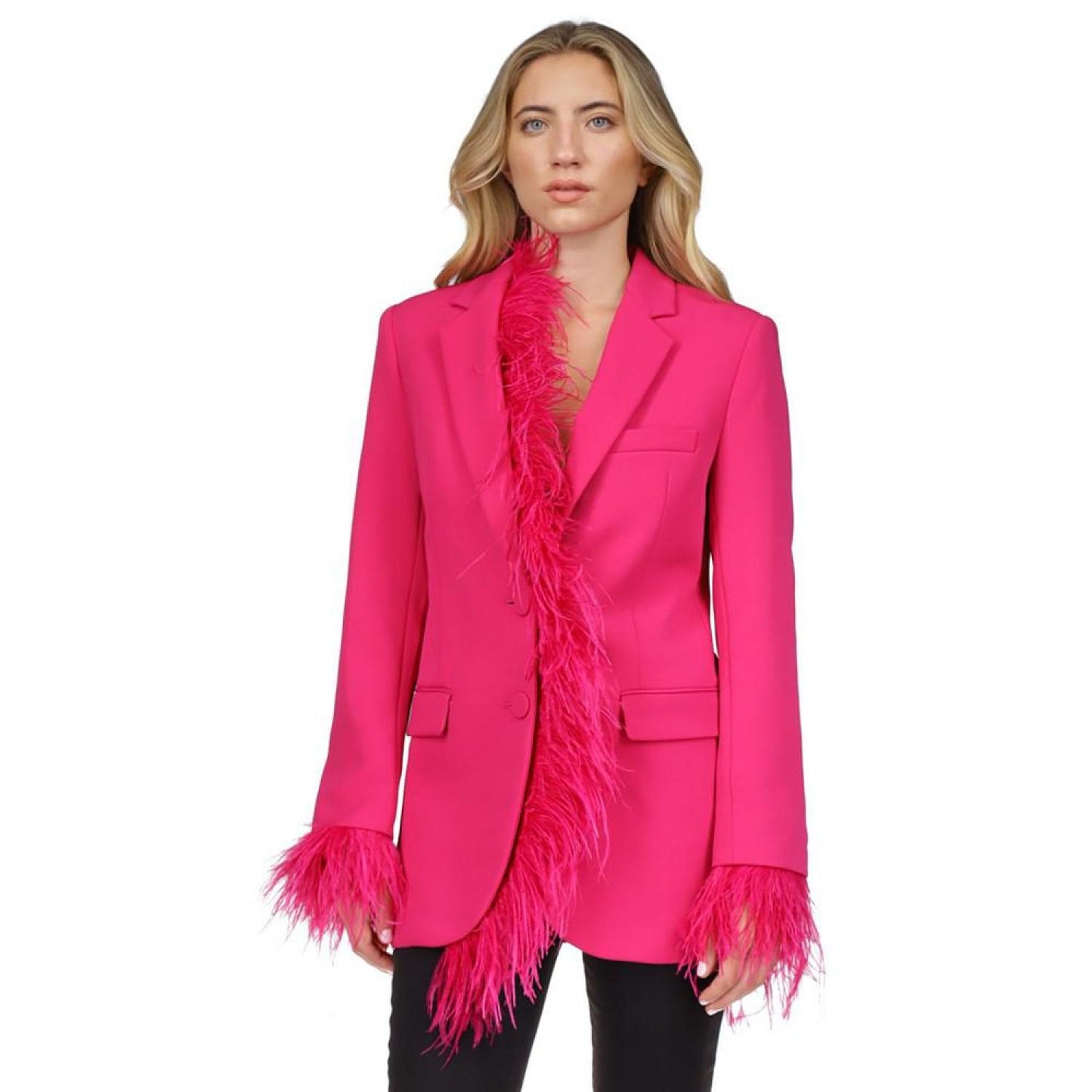 Women's Boyfriend Blazer with Removable Feathers