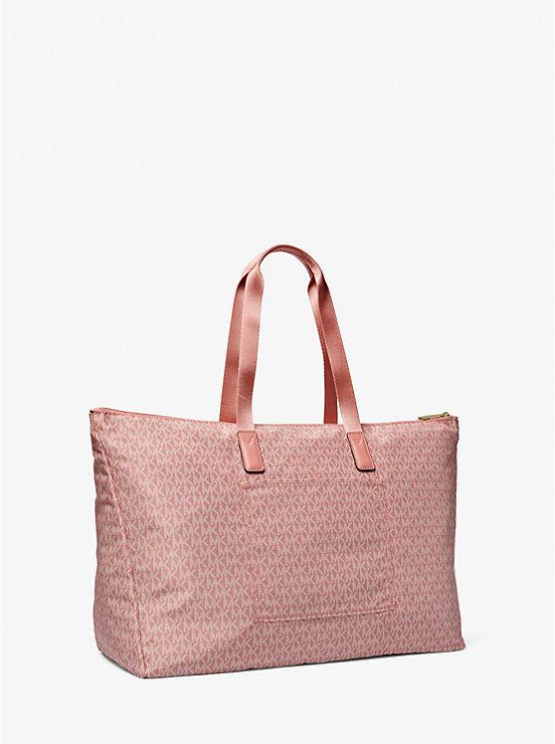 Jet Set Travel Large Signature Logo Print Woven Tote Bag