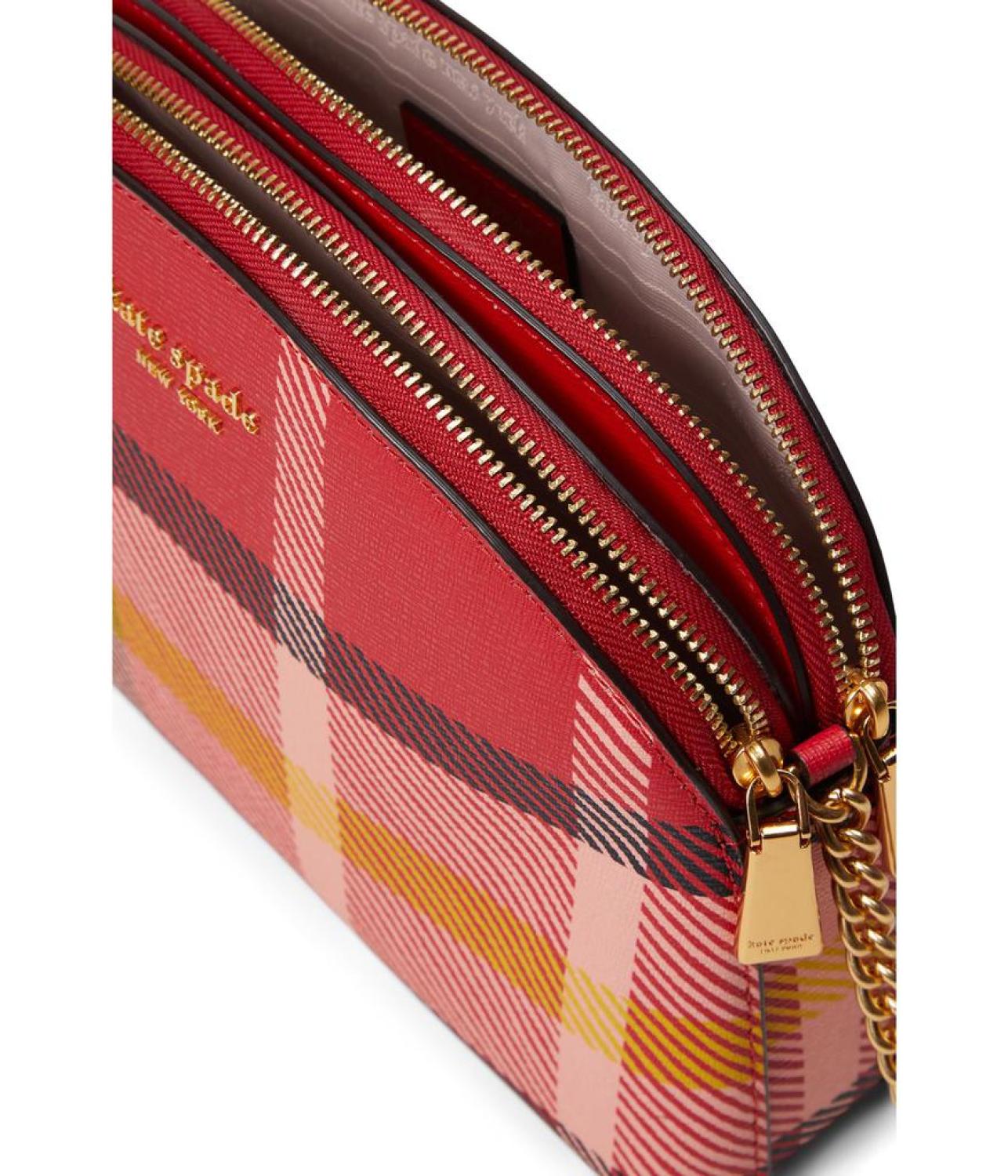 Morgan Museum Plaid Printed PVC Double Zip Dome Crossbody