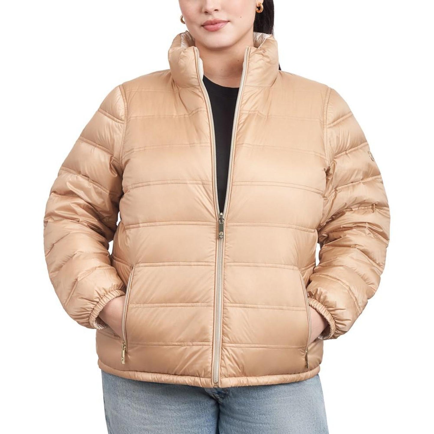 Women's Plus Size Reversible Shine Down Puffer Coat, Created for Macy's