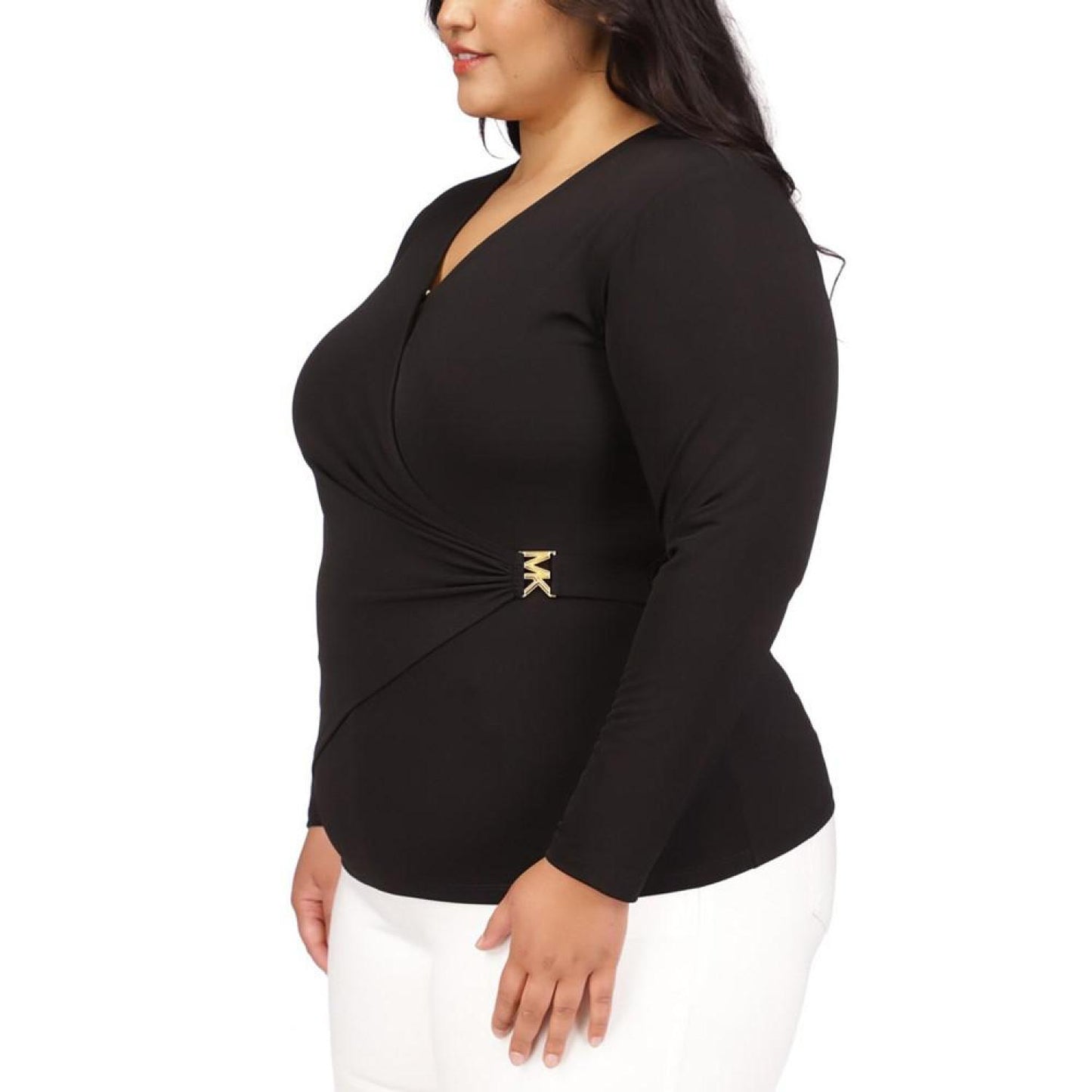 Plus Size Faux-Wrap Logo-Hardware Top