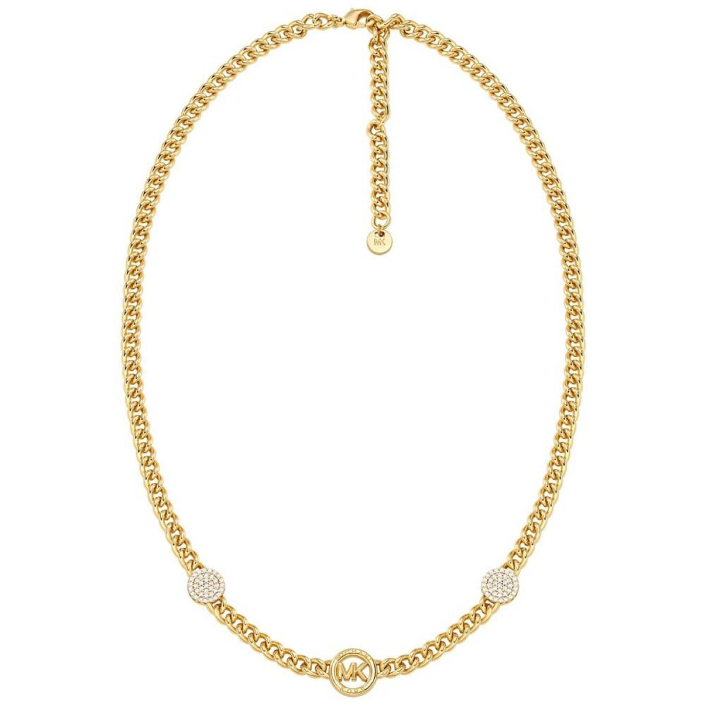 Brass Cubic Zirconia Pave Three Charm Chain Necklace in 14K Gold-Plated