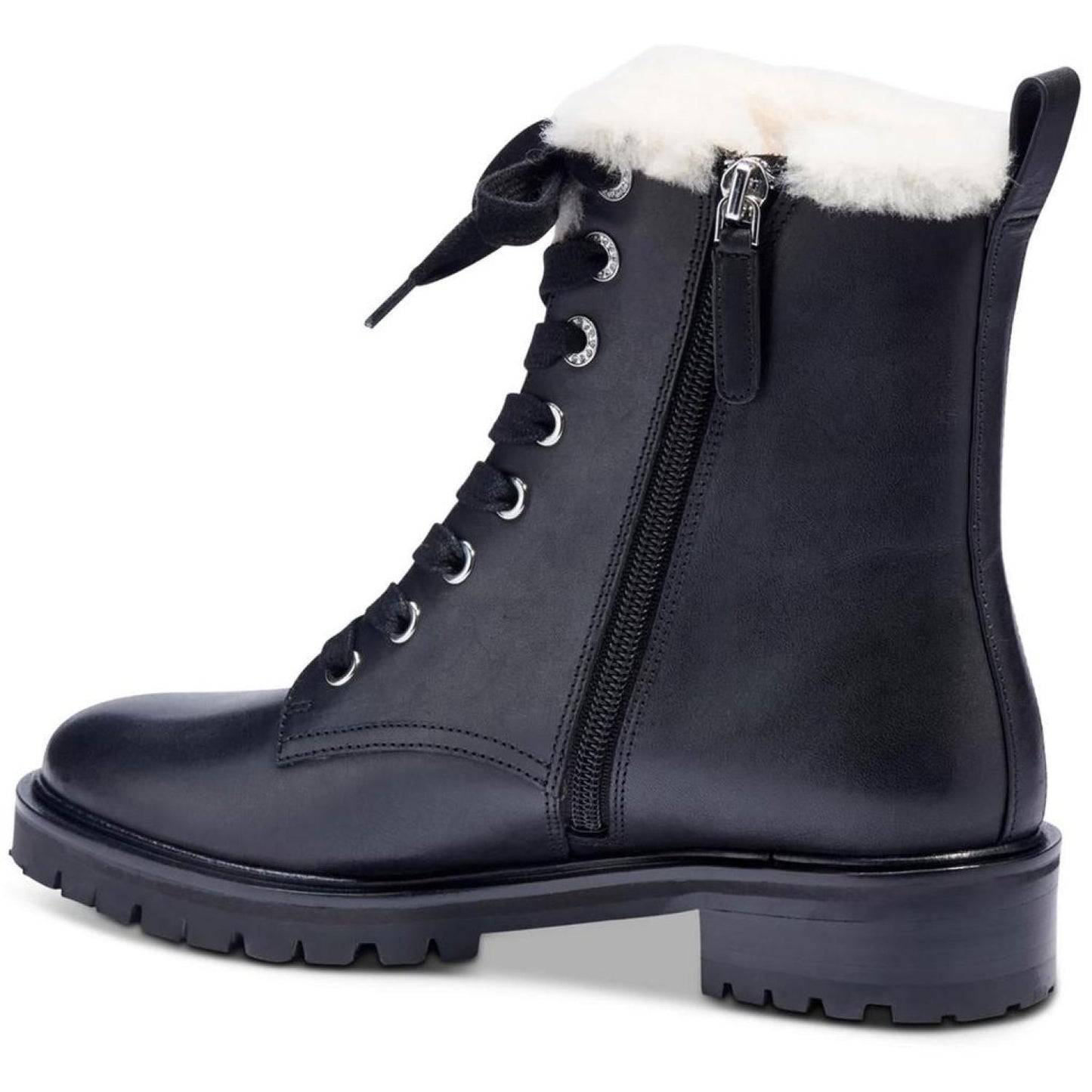 Jemma Womens Leather Faux Fur Trim Ankle Boots