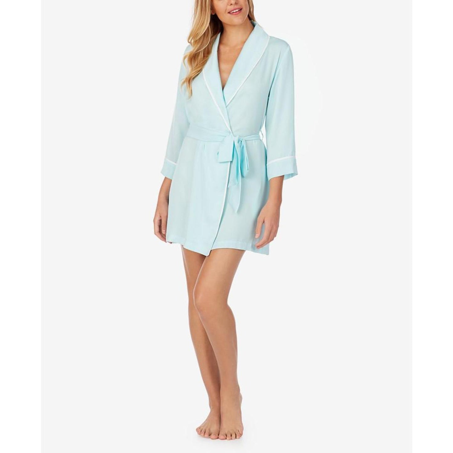 Women's 3/4 Short Sleeve Satin Shawl Collar Robe