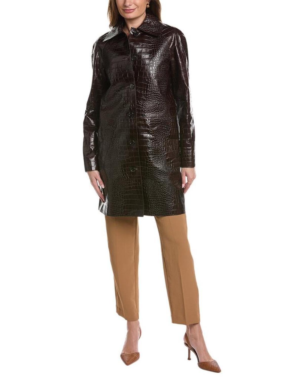 Michael Kors Collection Croc-Embossed Leather Coat