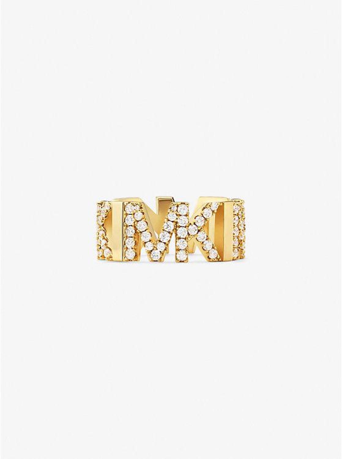 Precious Metal-Plated Brass Pavé Logo Ring