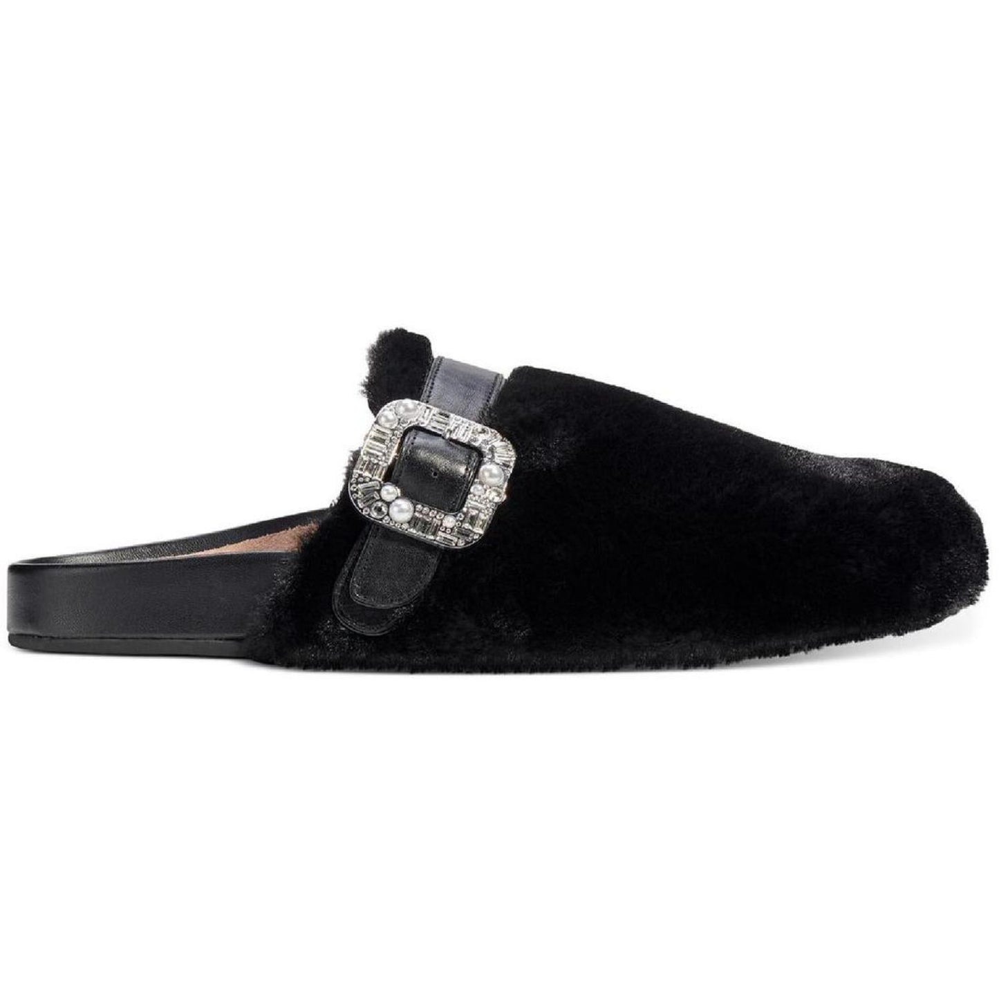 Cici Womens Faux Fur Buckle Slide Slippers