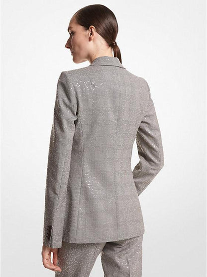 Georgina Embroidered Glen Plaid Stretch Wool Blazer