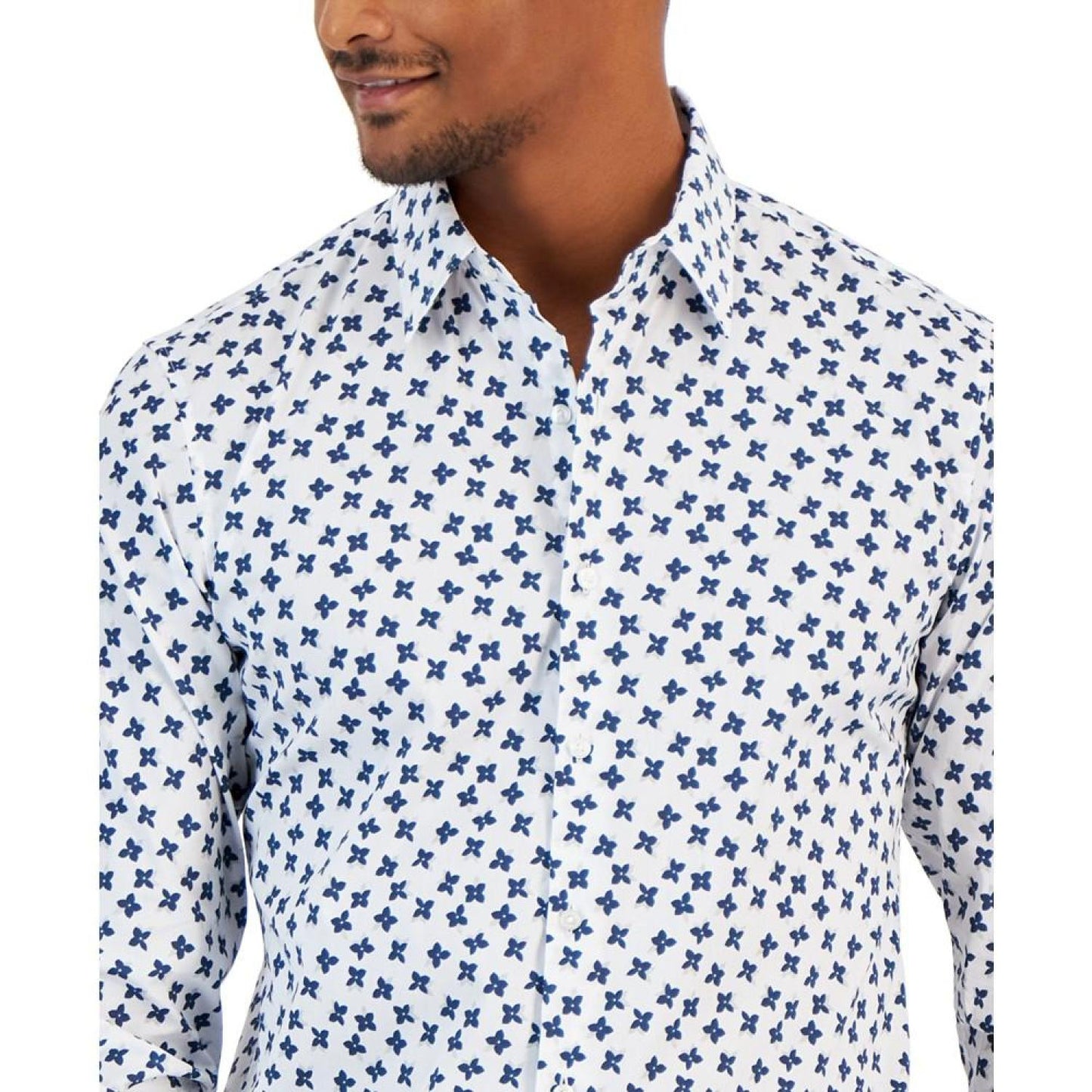 Men's Slim Fit Stretch Floral Print Long Sleeve Shirt