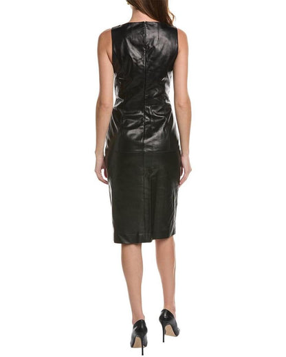 Michael Kors Collection Front Zip Leather Sheath Dress