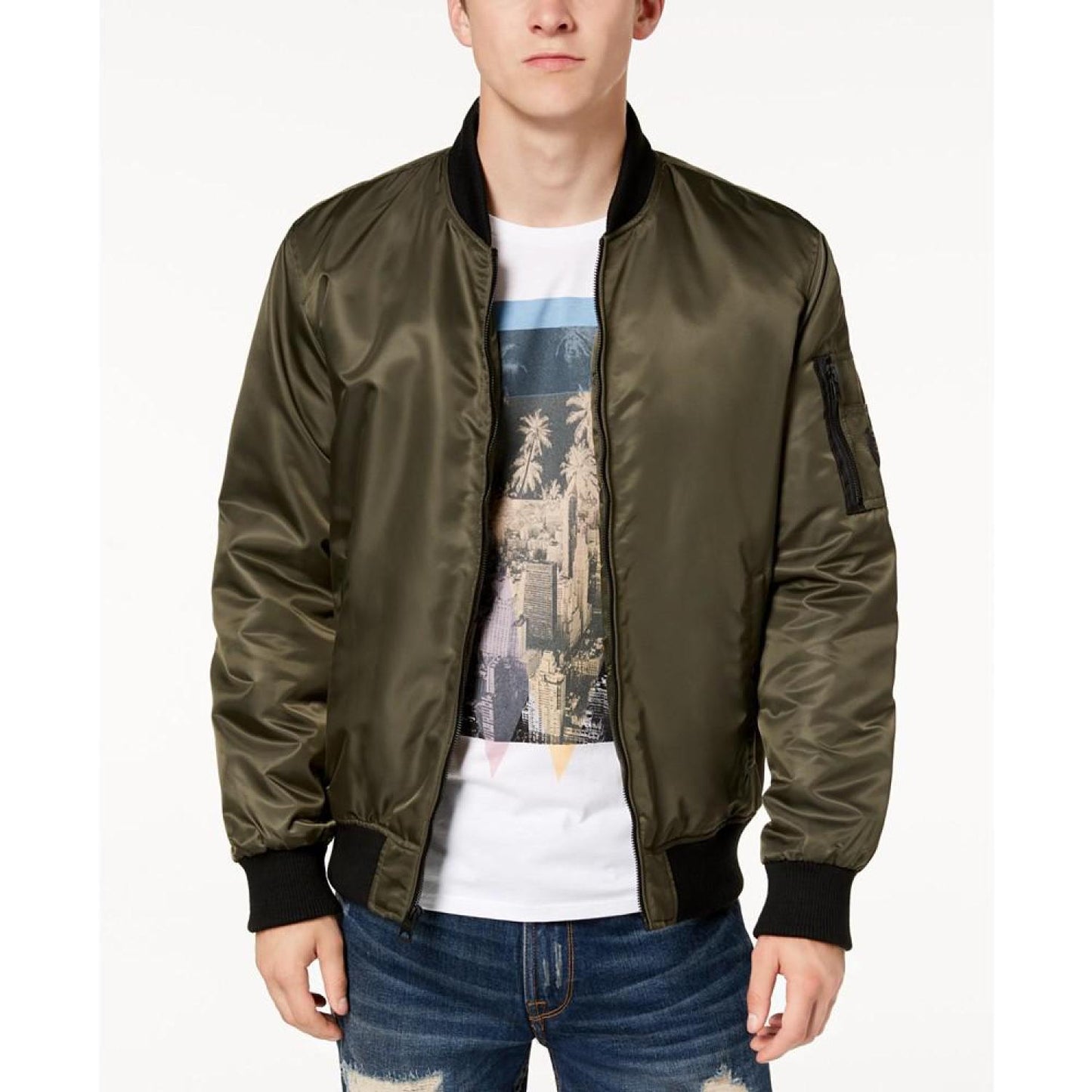 Men's Bomber Jacket with Removable Hooded Inset