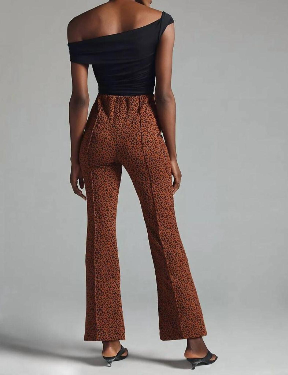 Margot Kick-Flare Cropped Pants In Brown Motif