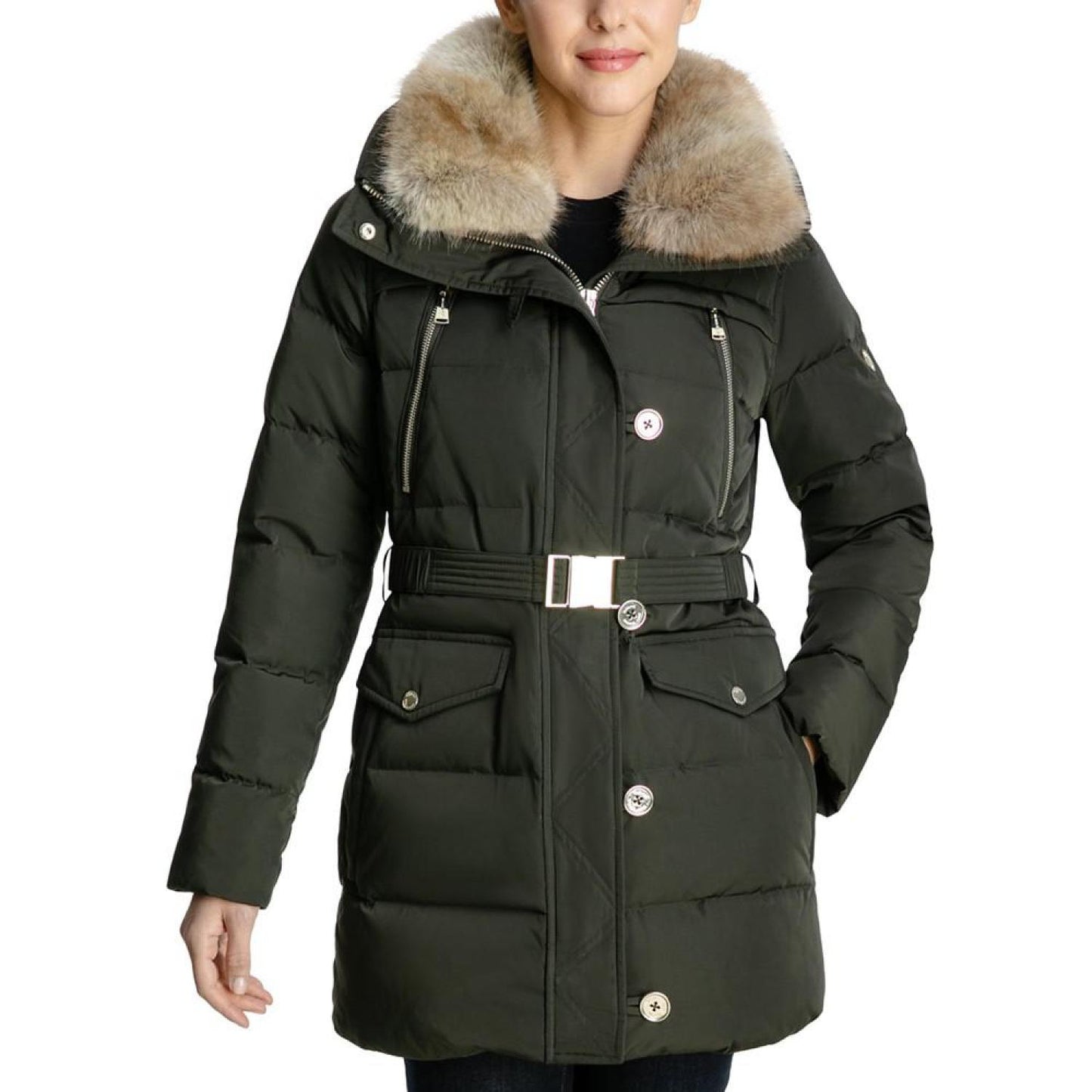 Women's Faux-Fur-Collar Hooded Down Puffer Coat, Created for Macy's