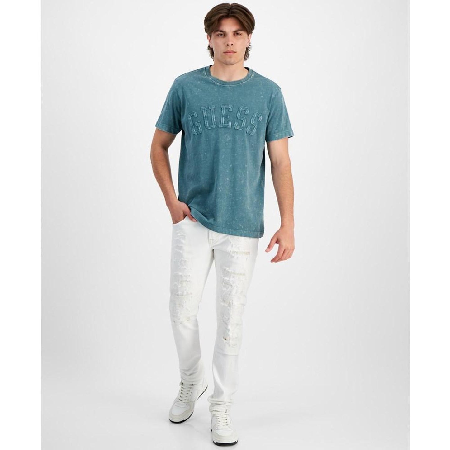 Men's Acid-Washed Tonal Logo Appliqué T-Shirt