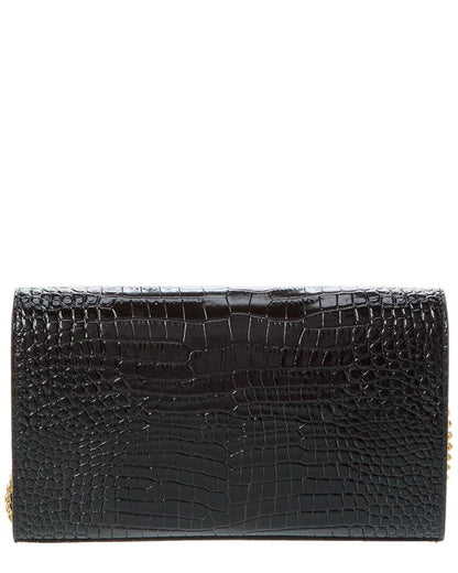 Saint Laurent Cassandre Croc-Embossed Leather Wallet On Chain