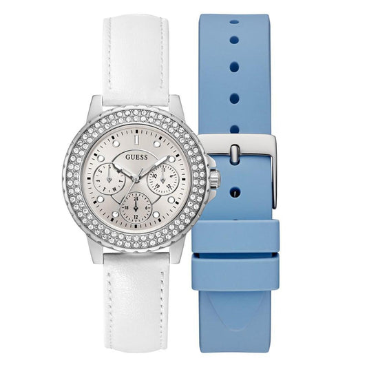 Women's Multi-Function White Genuine Leather Watch 36mm Gift Set