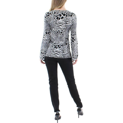 Womens Animal Print Cut Out Pullover Top