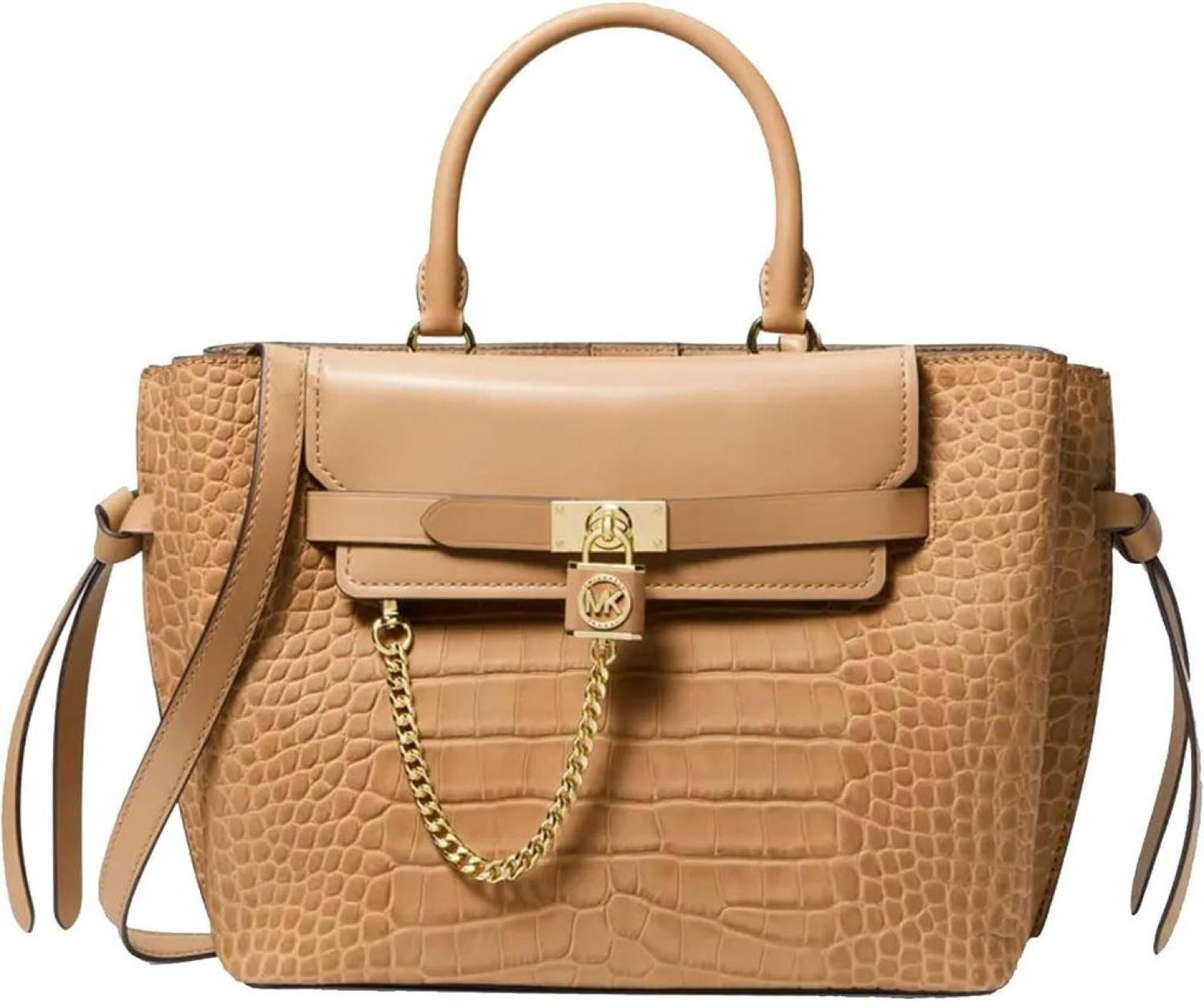 Michael Michael Kors Hamilton Legacy Large Belted Satchel Embossed Leather Camel