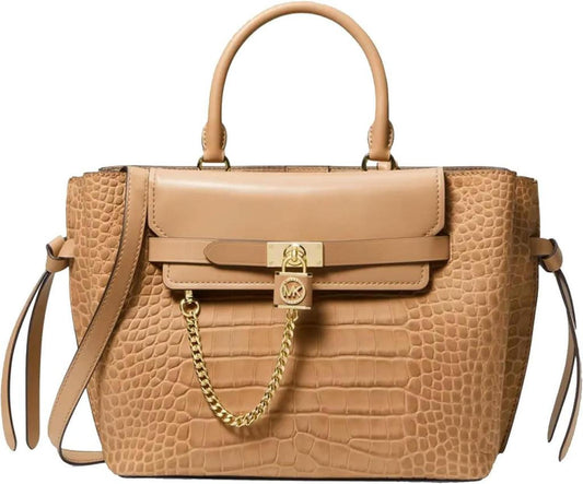 Michael Michael Kors Hamilton Legacy Large Belted Satchel Embossed Leather Camel