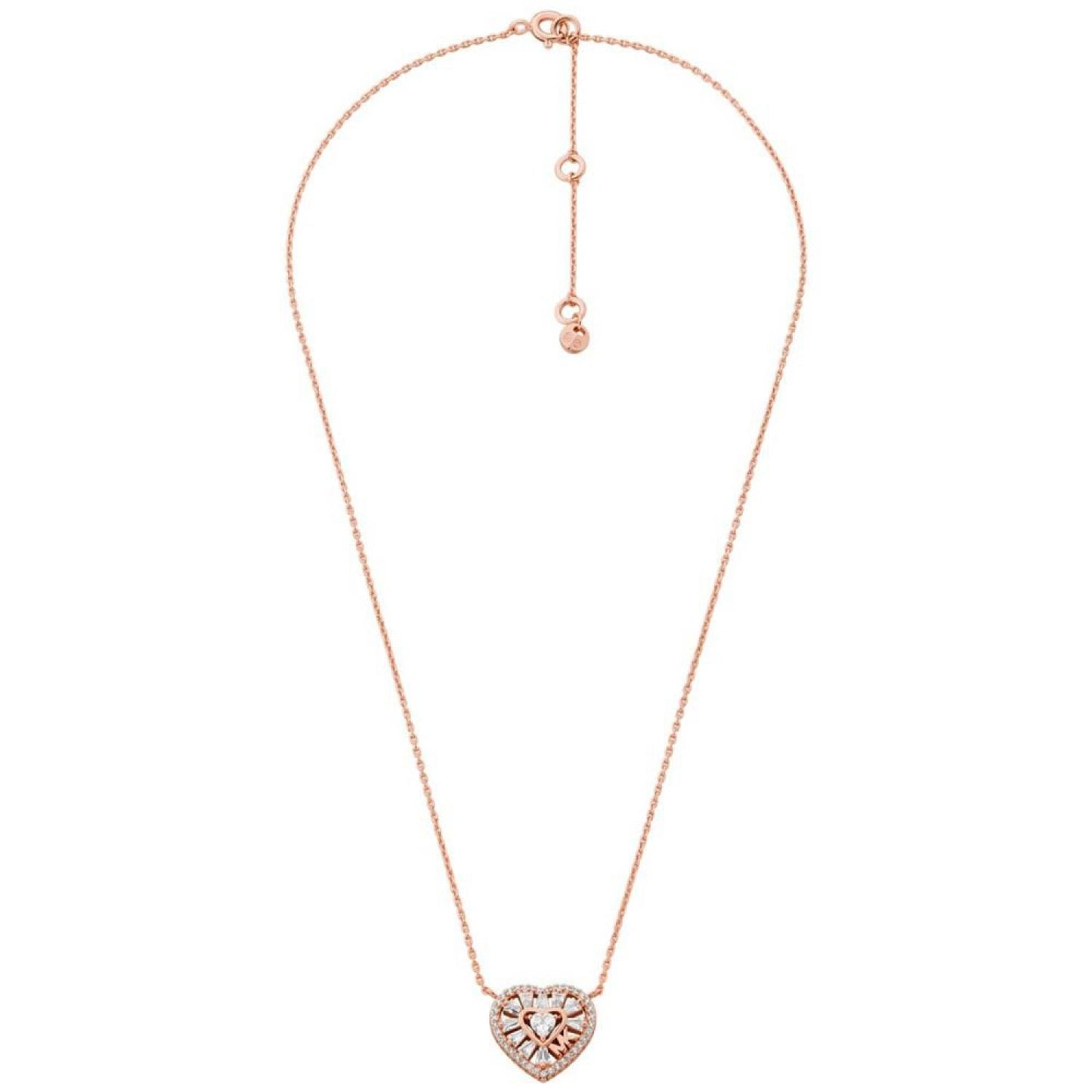 Sterling Silver or 14k Rose Gold-plated Sterling Silver Tapered Baguette Heart Pendant Necklace