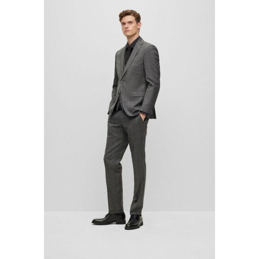 Three-piece regular-fit suit in checked virgin wool