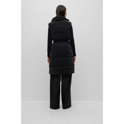 Long-length puffer gilet with buckled belt