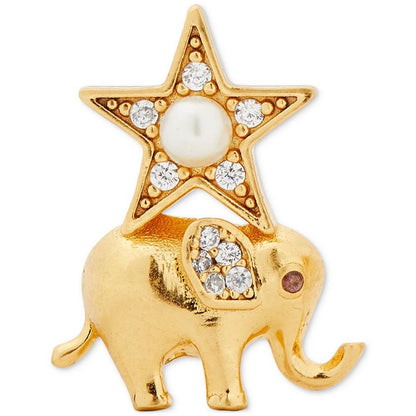 Gold-Tone Pavé & Imitation Pearl Elephant Stud Earrings