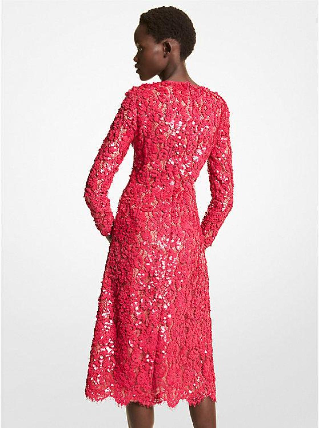 Hand-Embroidered Paillette Floral Lace Dress