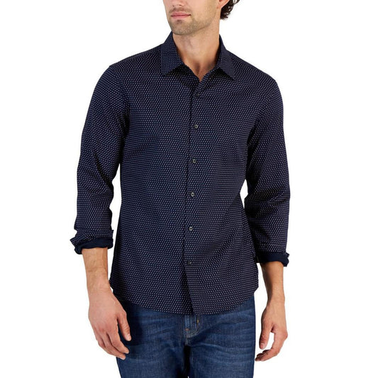 Men's Slim-Fit Long Sleeve Micro-Print Button-Front Shirt