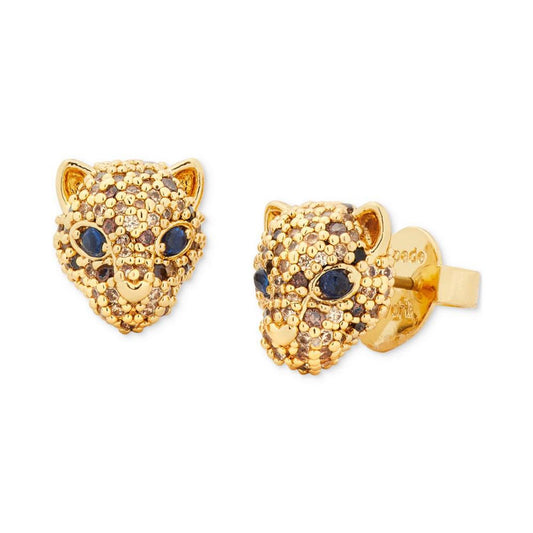 Gold-Tone Winter Carnival Pavé Leopard Stud Earrings