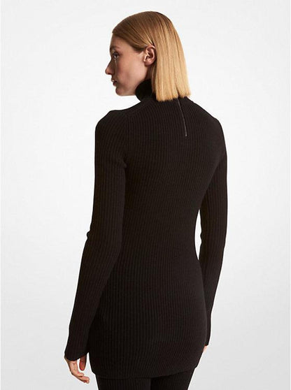 Stretch Cashmere Tunic Turtleneck