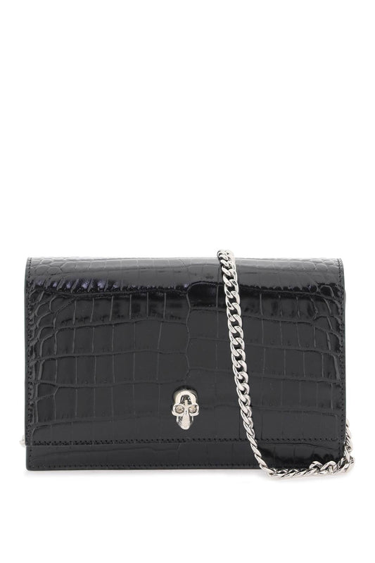 Alexander mcqueen croco-embossed leather skull mini bag