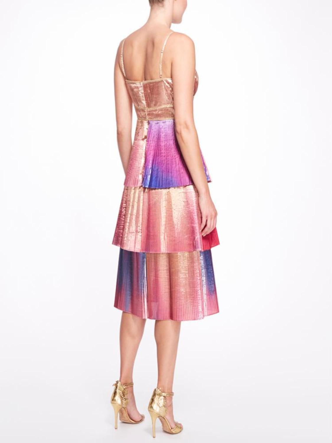 Sleveless Radiating Ombre Lame Cocktail Dress