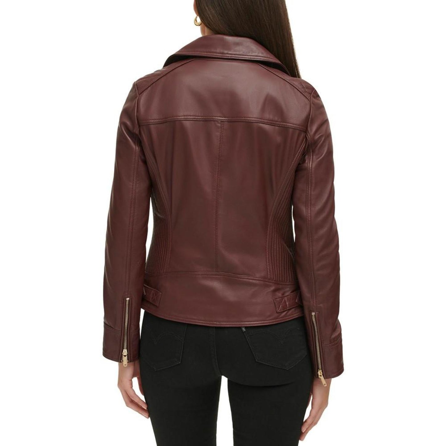 Women's Petite Quilted-Sleeve Leather Moto Coat, Created for Macy's