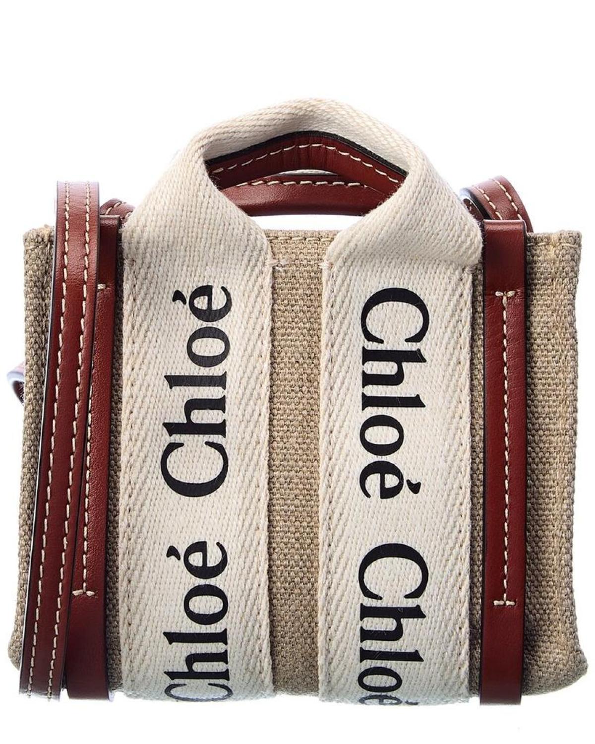 Chloé Woody Nano Canvas & Leather Tote