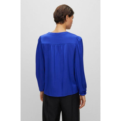 Collarless relaxed-fit blouse in stretch silk