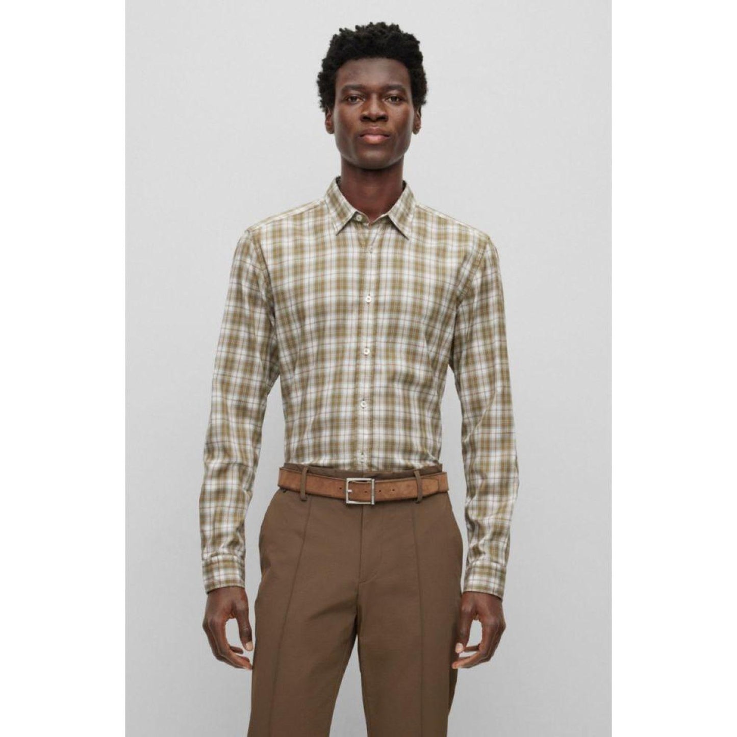 Regular-fit shirt in checked stretch twill