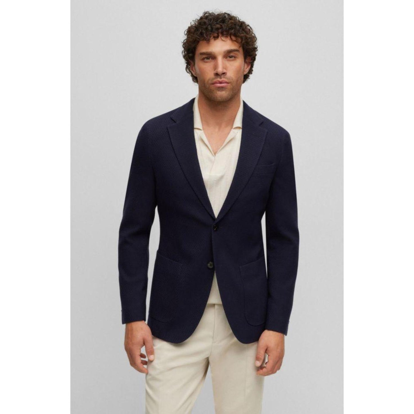 Slim-fit jacket in micro-patterned virgin wool