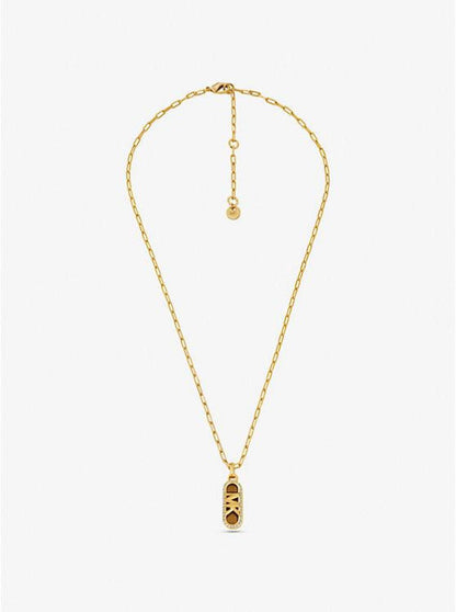 Precious Metal-Plated Brass and Acetate Pavé Empire Logo Necklace