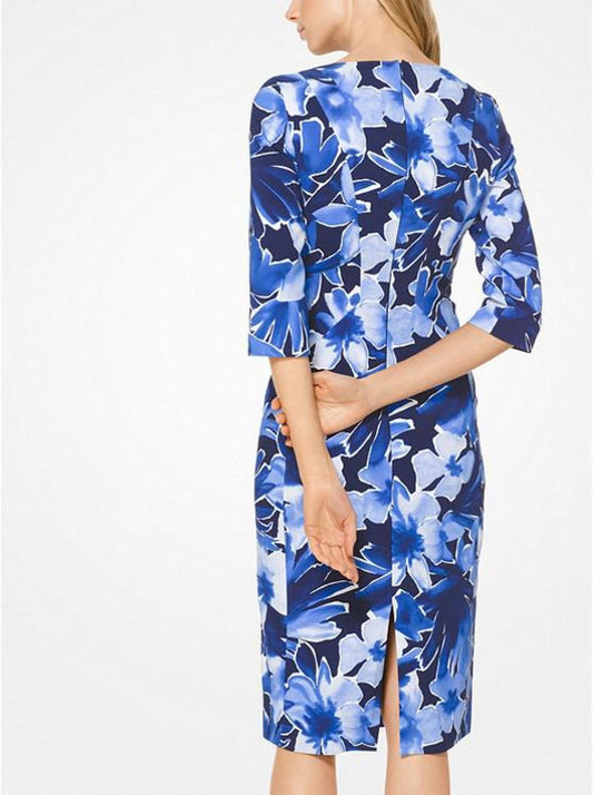 Floral Stretch-Cady Sheath Dress