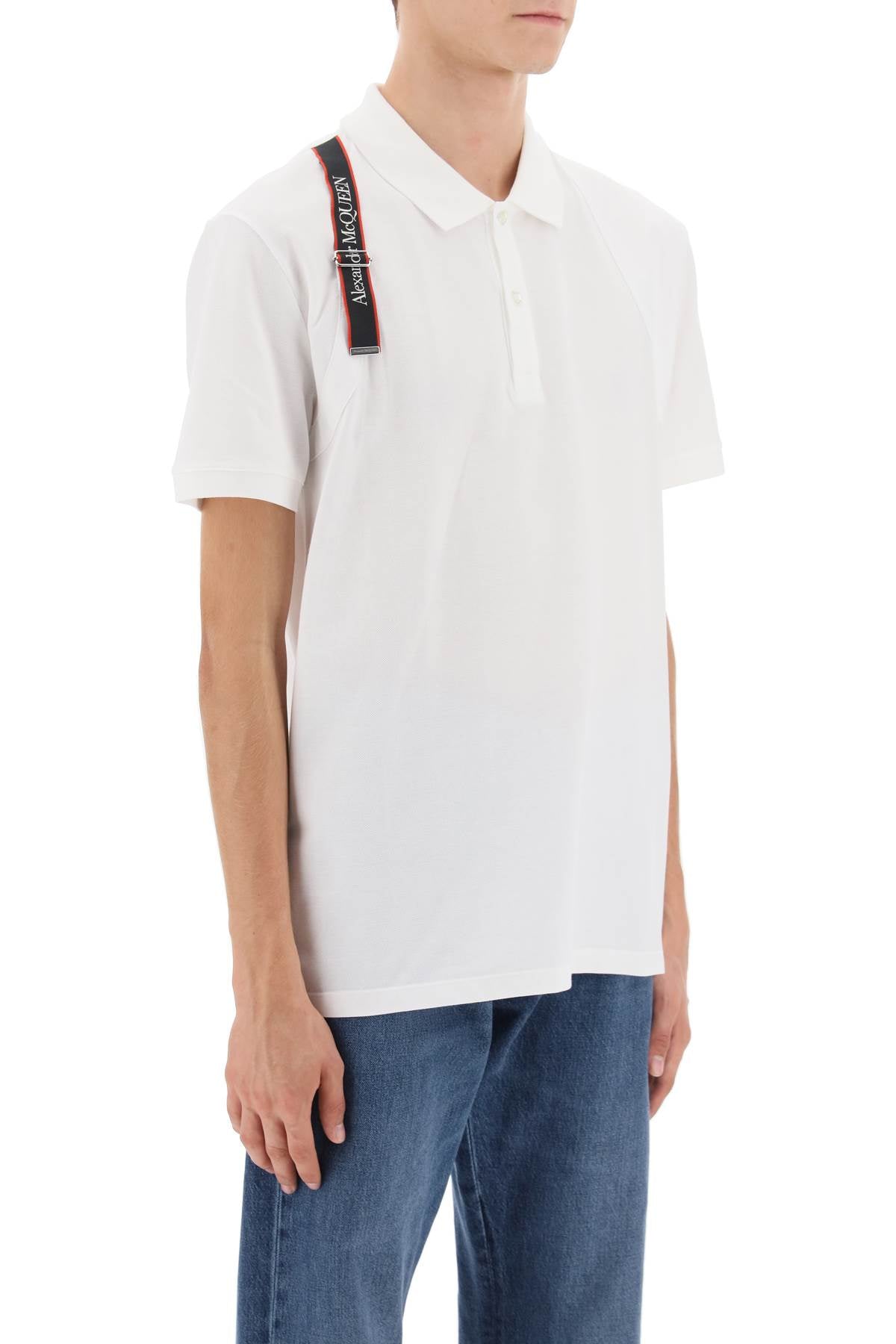 Alexander mcqueen harness polo shirt in piqué with selvedge logo