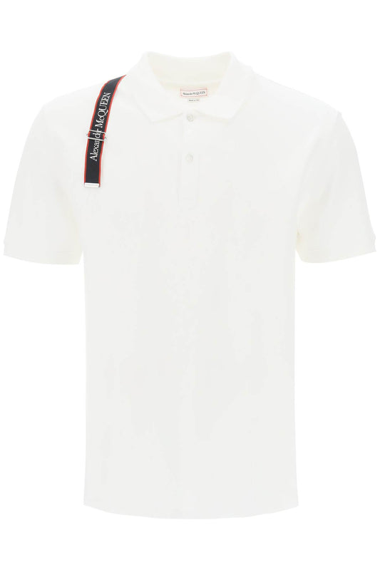 Alexander mcqueen harness polo shirt in piqué with selvedge logo