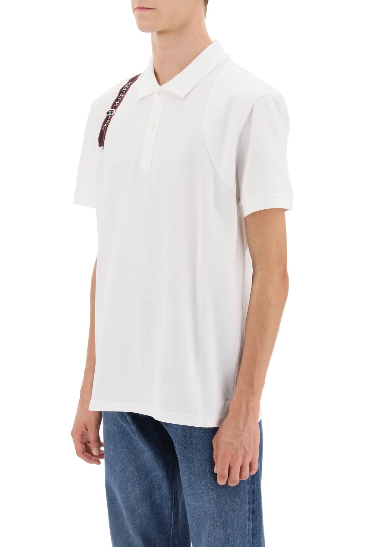 Alexander mcqueen harness polo shirt in piqué with selvedge logo