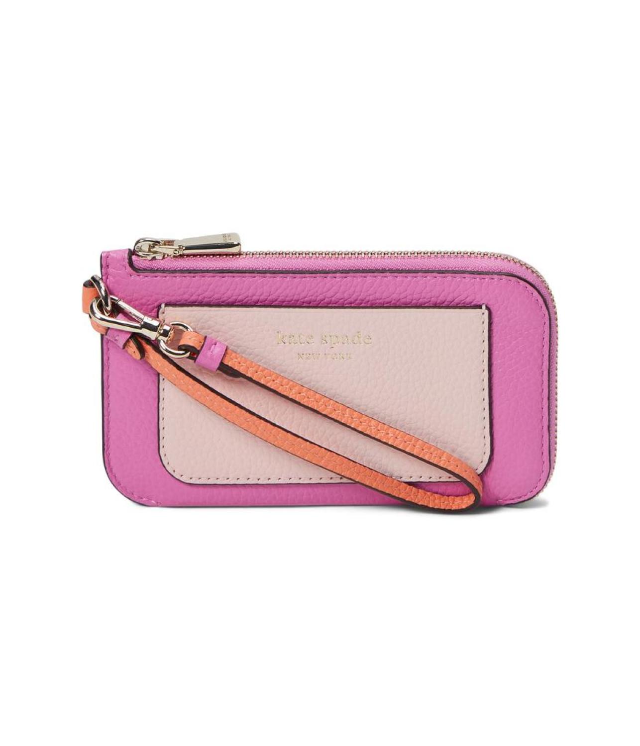 Ava Colorblocked Pebbled Leather Coin Card Case Wristlet