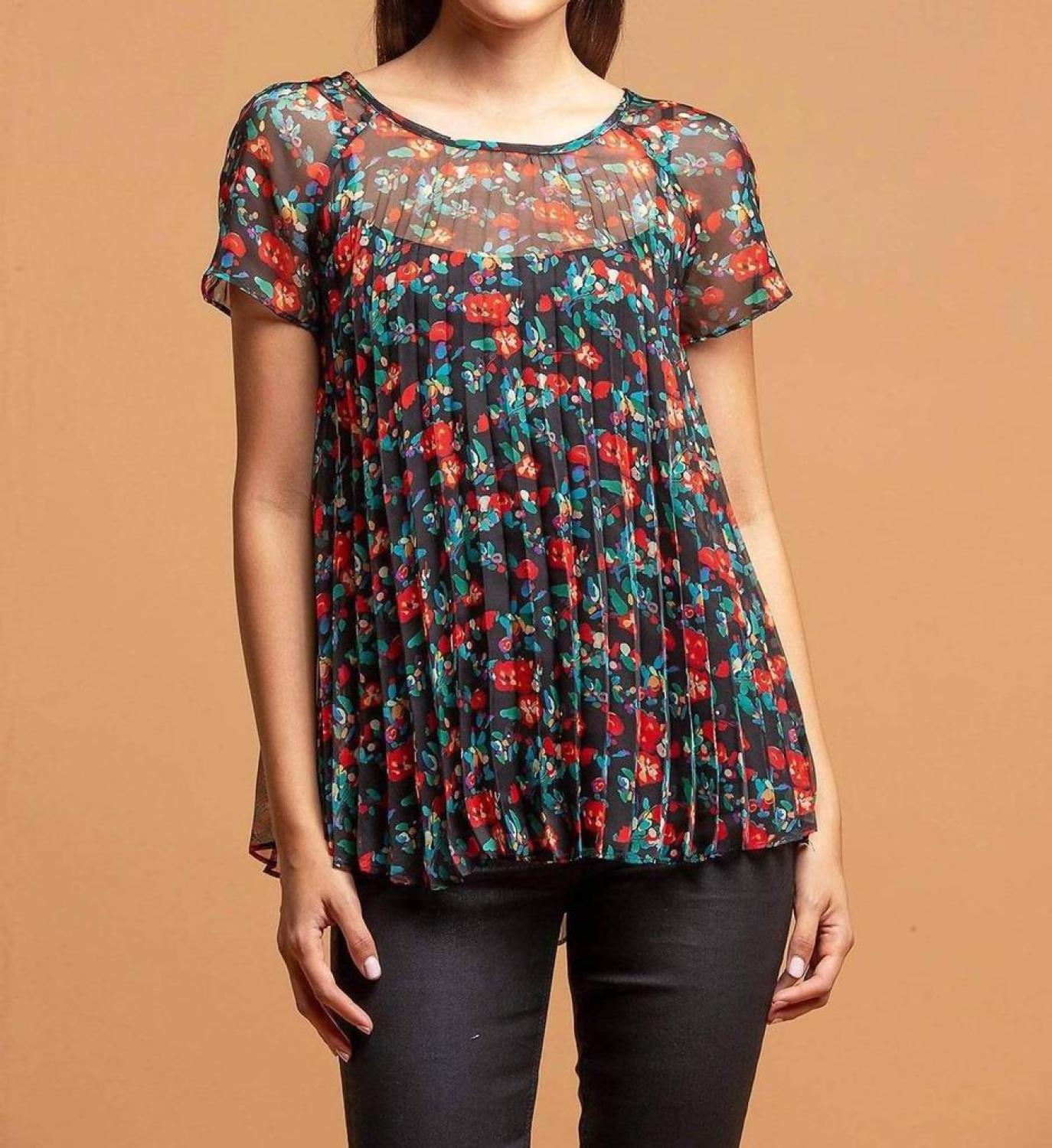 Pleated Top In Multi Floral