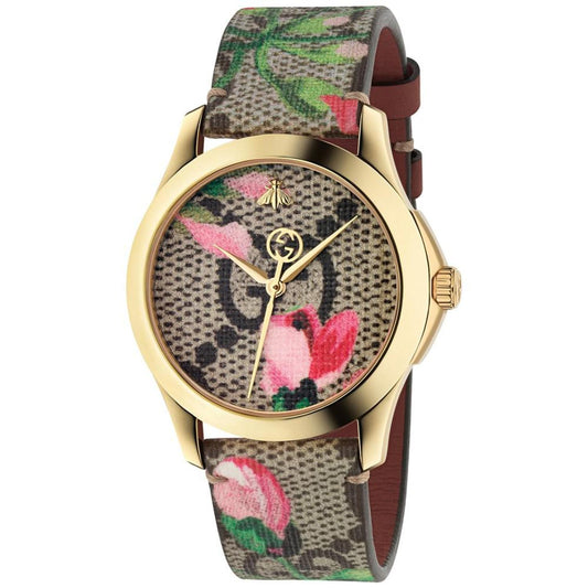 G-Timeless Pink Blooms Canvas Strap Watch 38mm