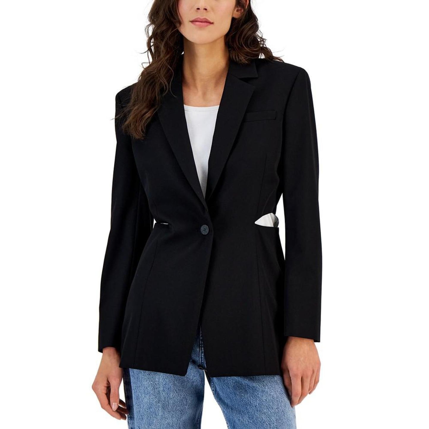 Women's Solid-Color Notch-Lapel Cutout Blazer